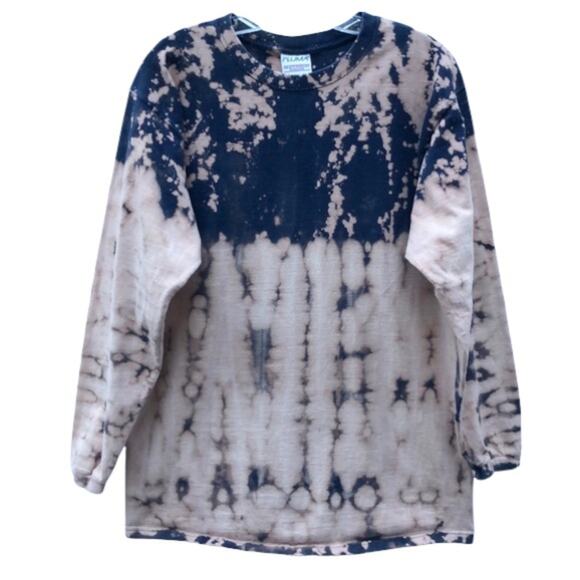Navy Blue Tan Ombré Acid Tie Dye Vintage Long Sleeve T-Shirt Mens Size Medium - Picture 1 of 9